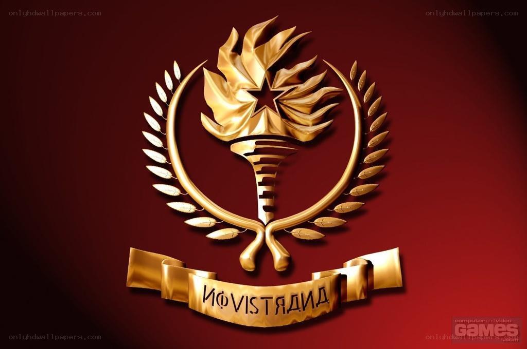 Novistria emblem on red background