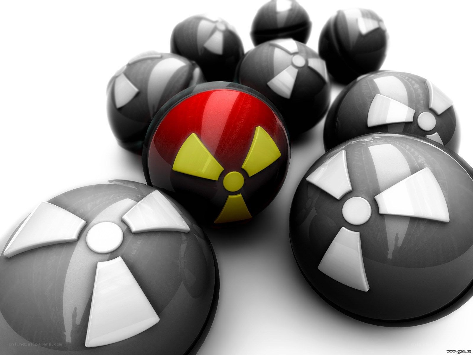 Nuclear hazard symbols on spheres