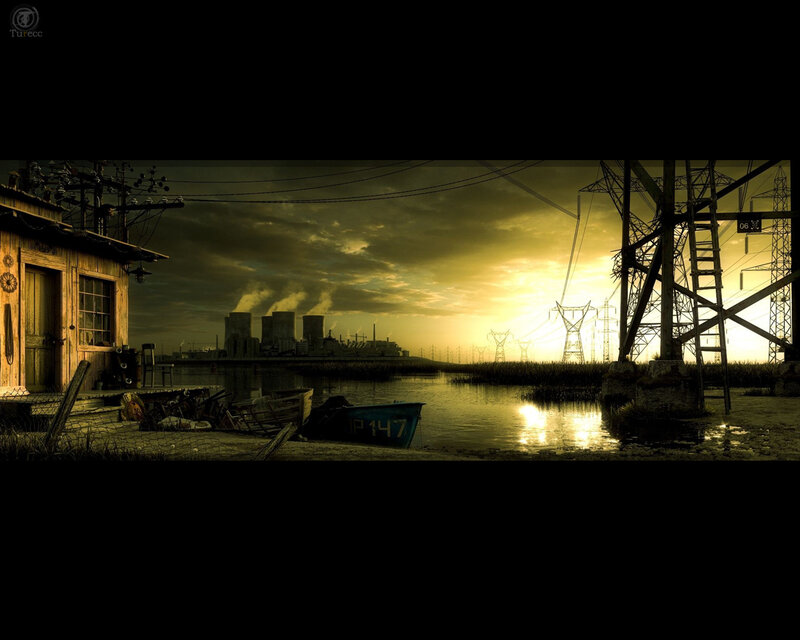Nuclear plant at sunset