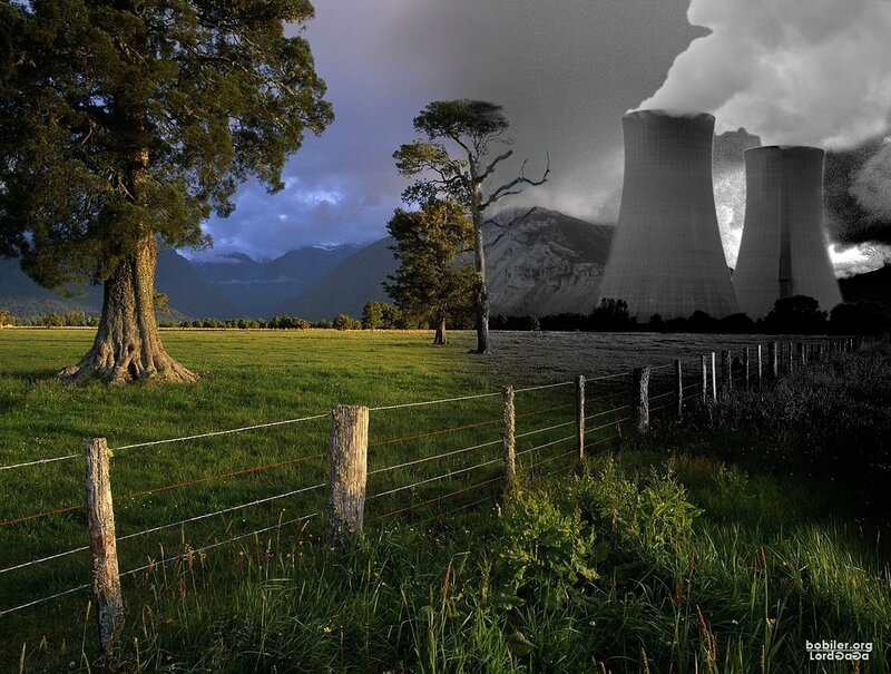 Nuclear plant in rural landscape