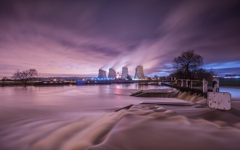 Nuclear power plant at dusk