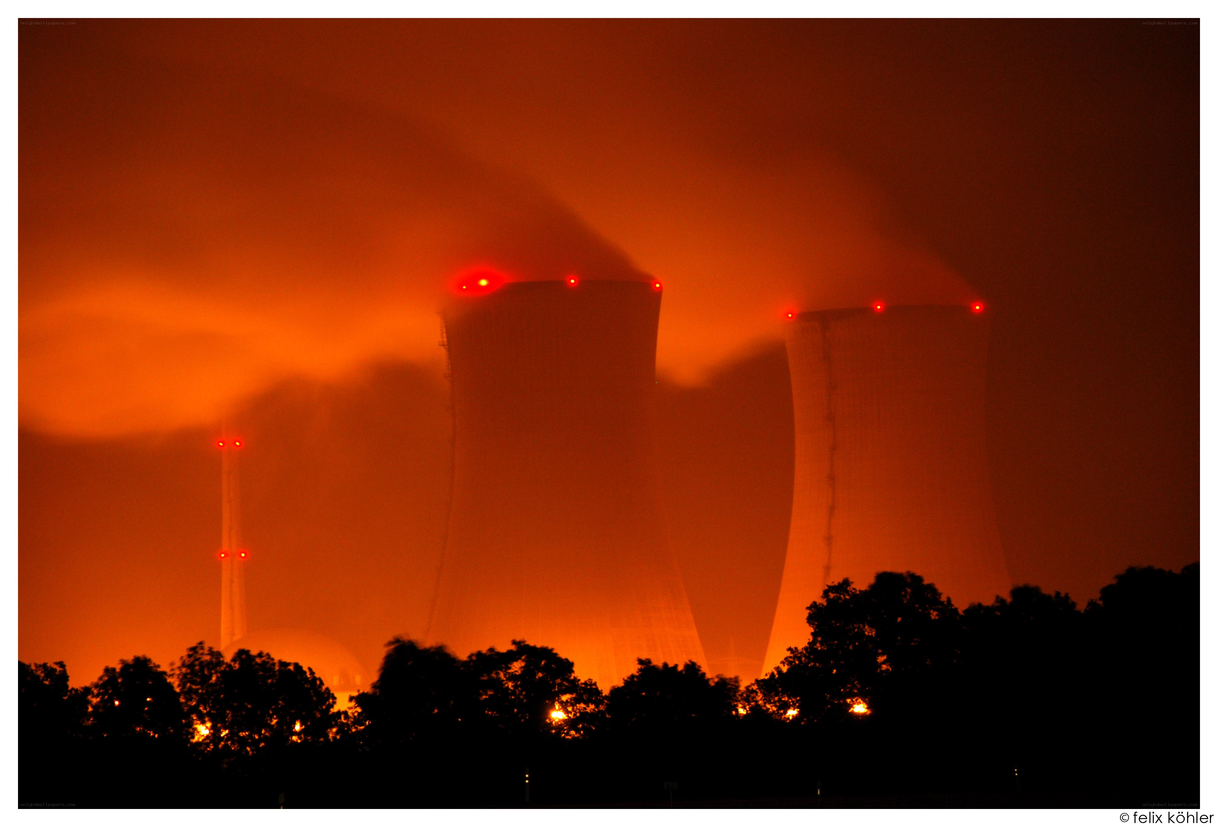 Nuclear power plant at night