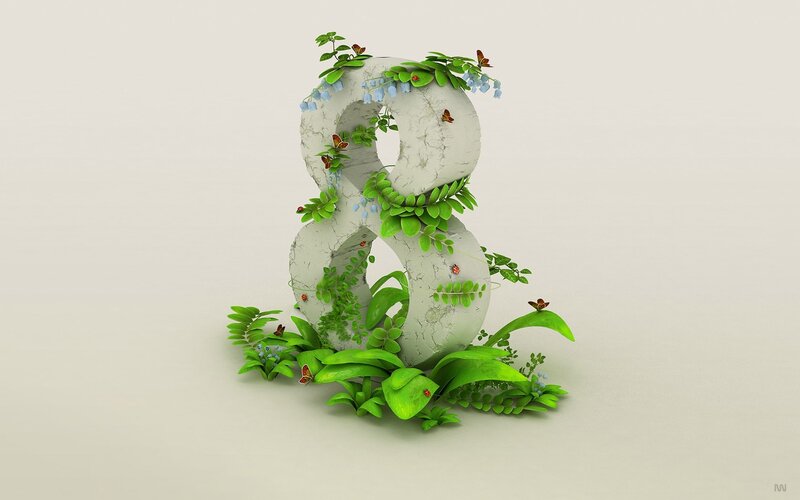 number eight with plants