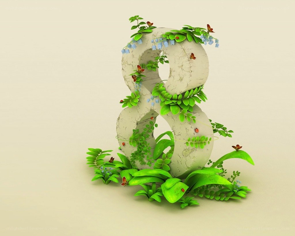 number eight with plants and insects
