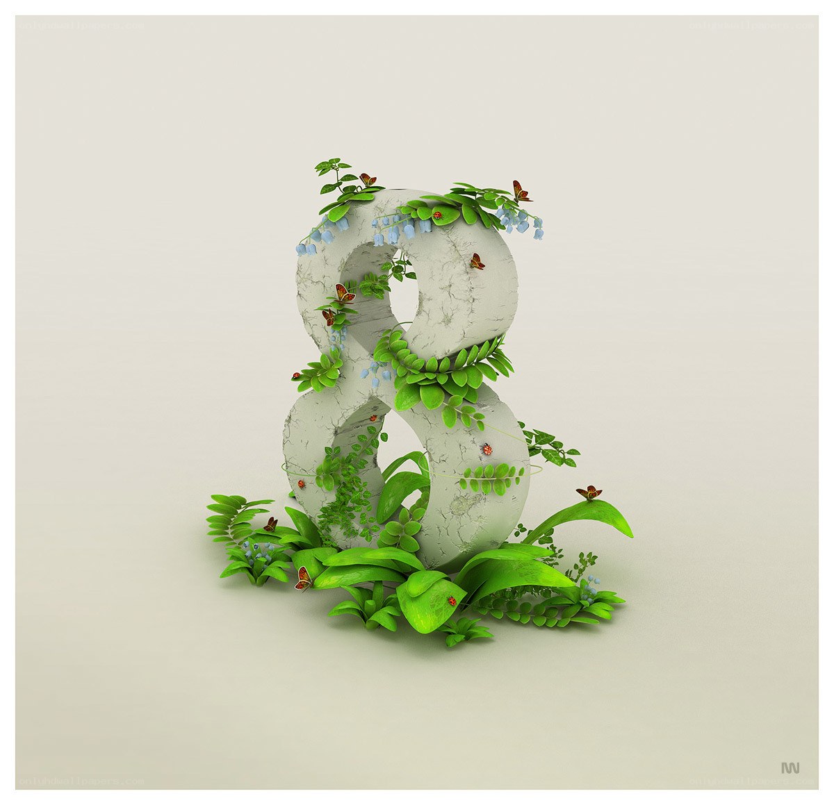 number eight with plants and insects