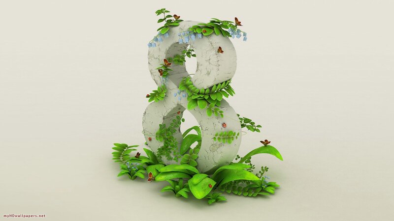 Number Eight with Plants — Green