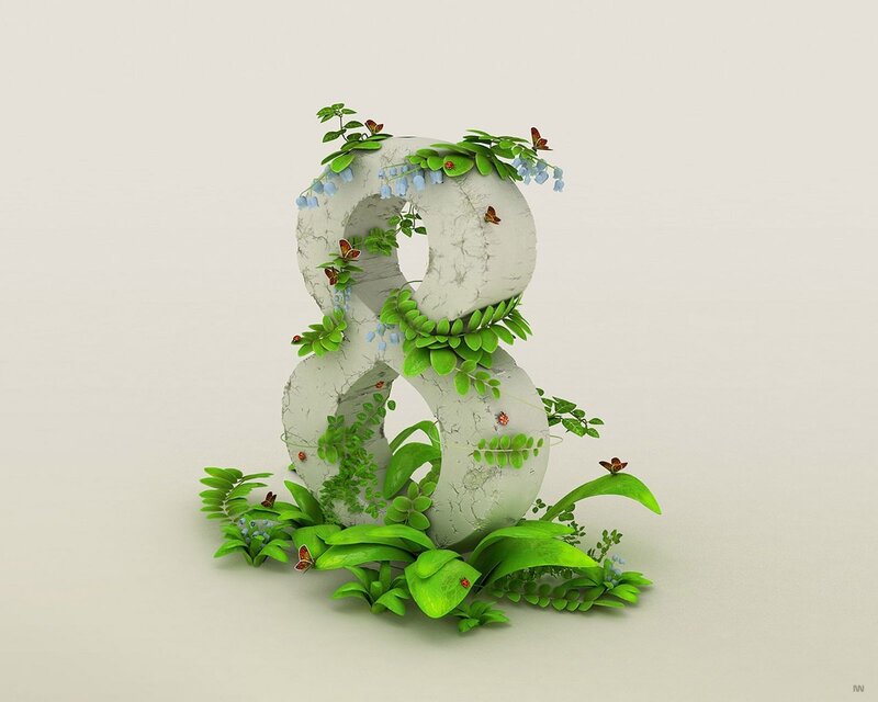 number eight with plants