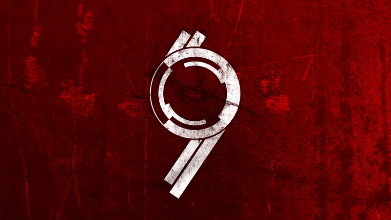 Number nine logo on red background