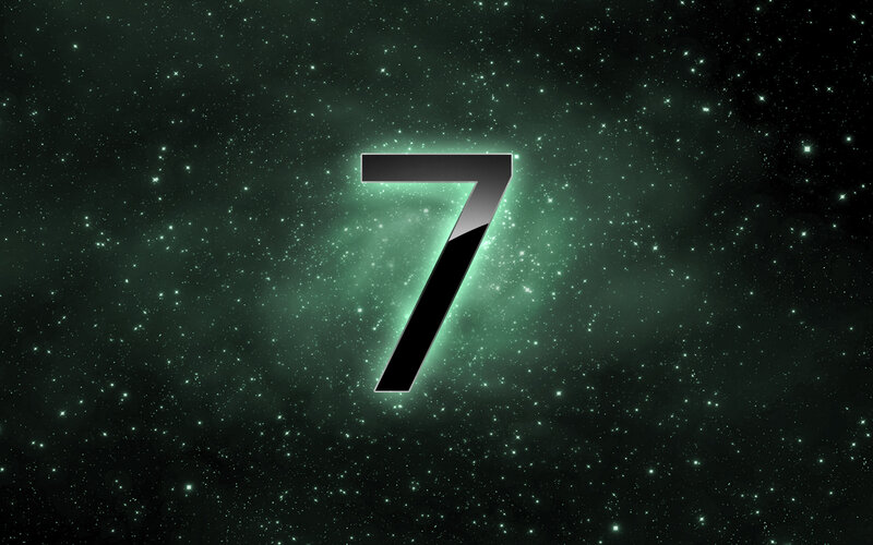 Number Seven in Space — Green, Cosmic, Night