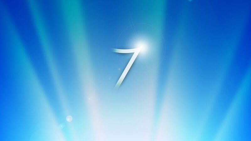 Number Seven Symbol — Blue, Serene, Digital Art, Light Rays, Lens Flare