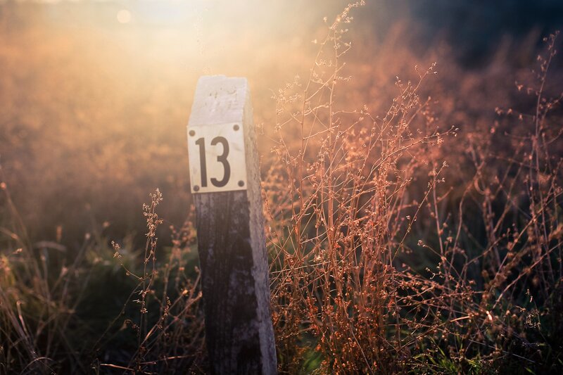 Numbered post in golden light