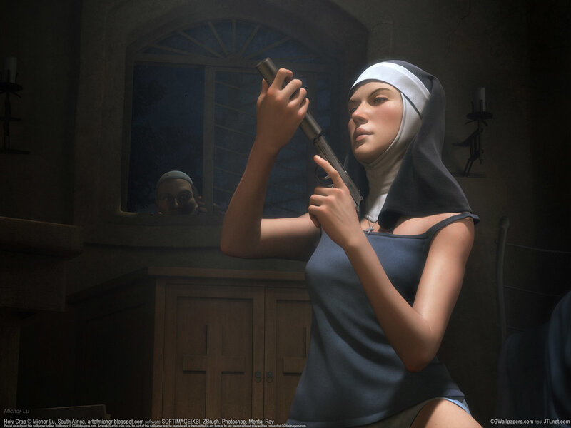 Nun Holding a Gun — Gray