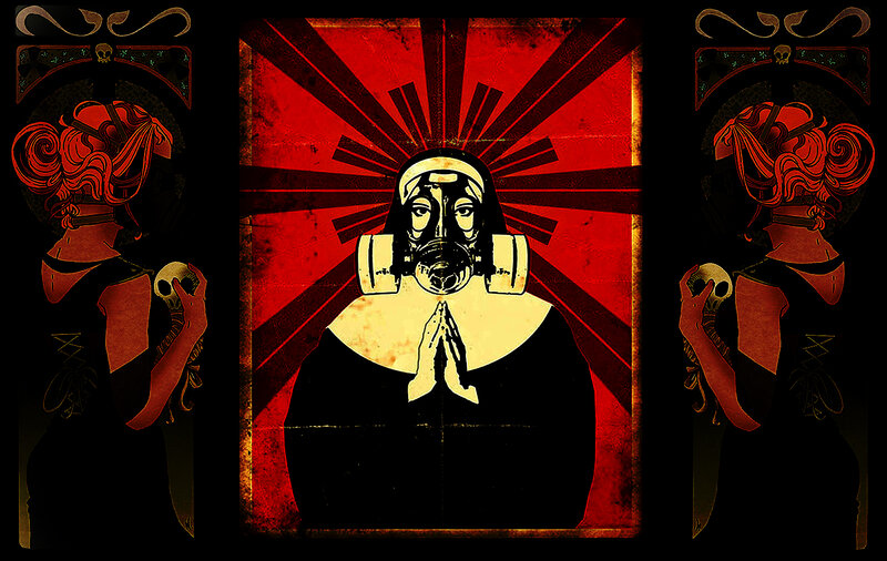Nun in gas mask art