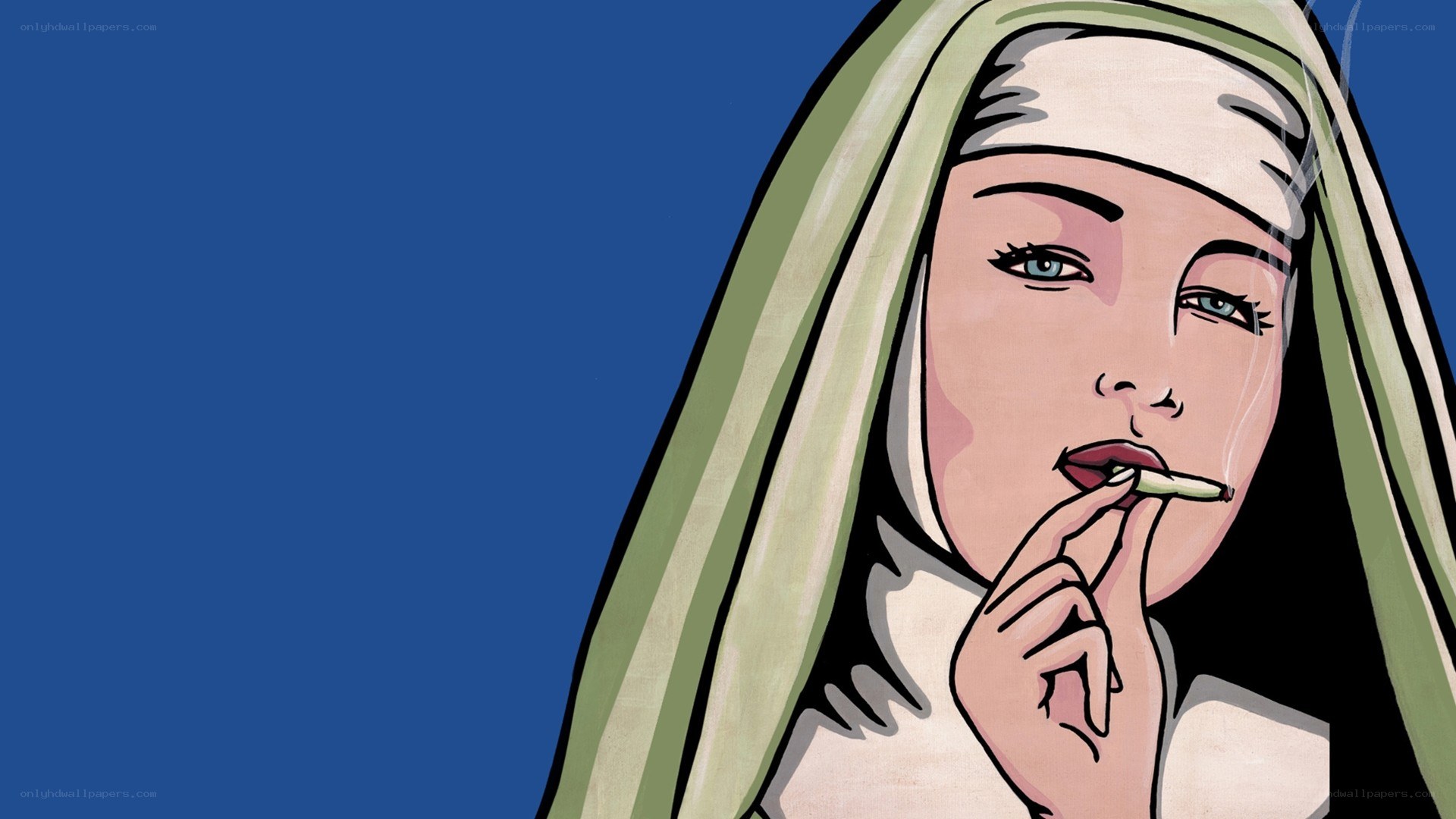 nun smoking a cigarette