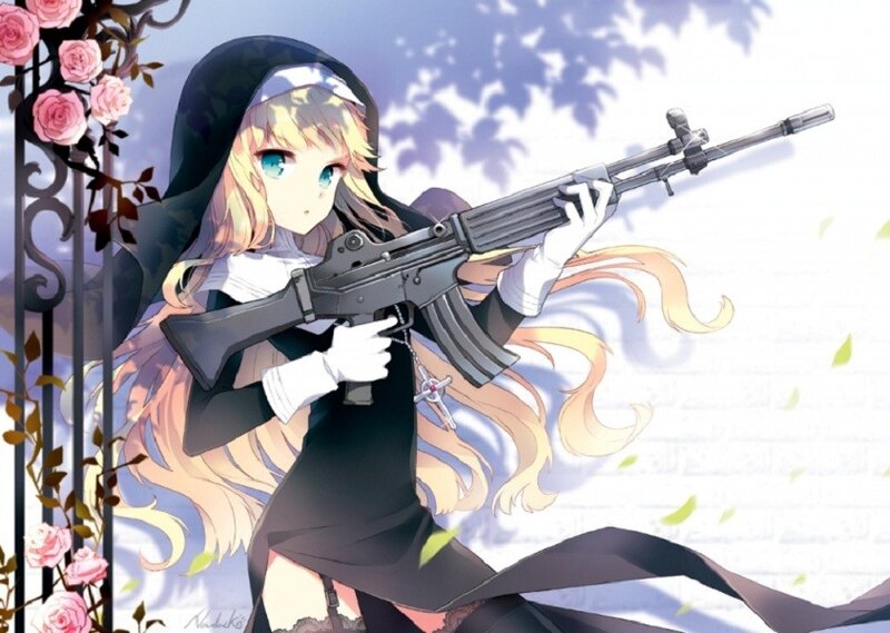 Nun with assault rifle