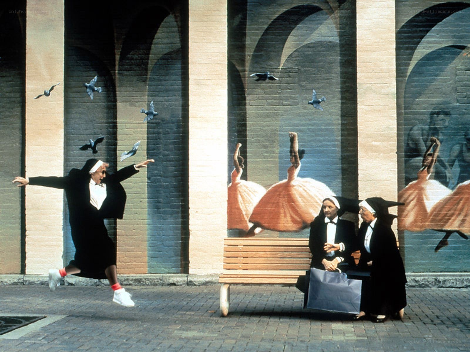Nuns dancing in the street