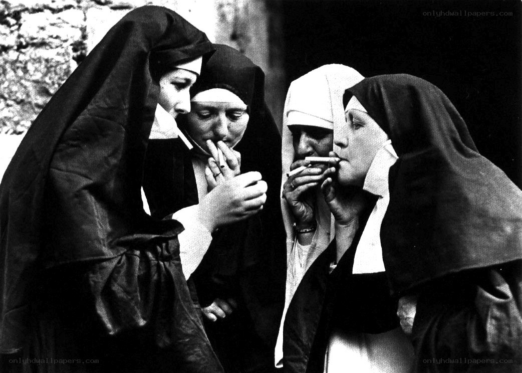 Nuns smoking together
