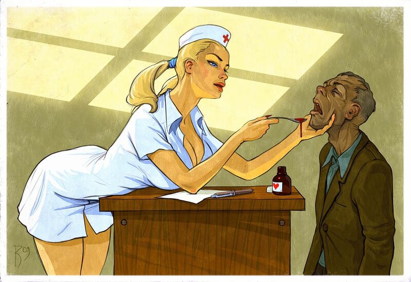 Nurse giving medicine to patient