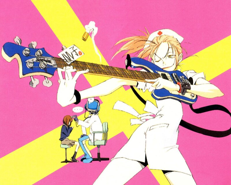 Nurse playing bass guitar