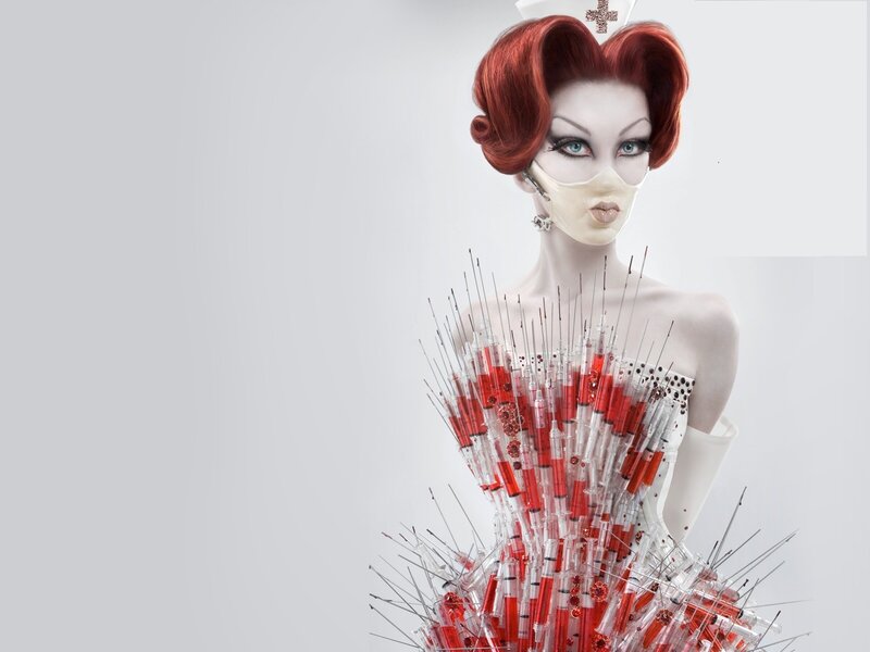 Nurse-themed art with syringes