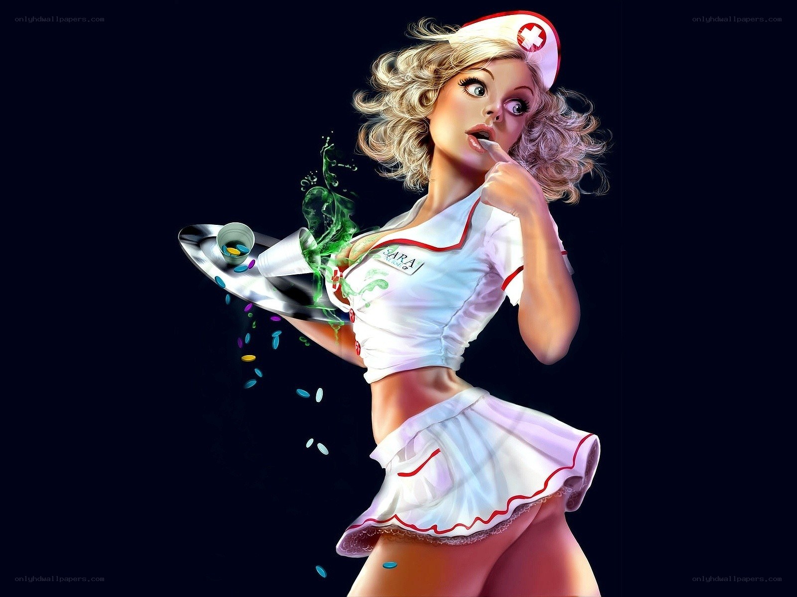 Nurse with pills and tray