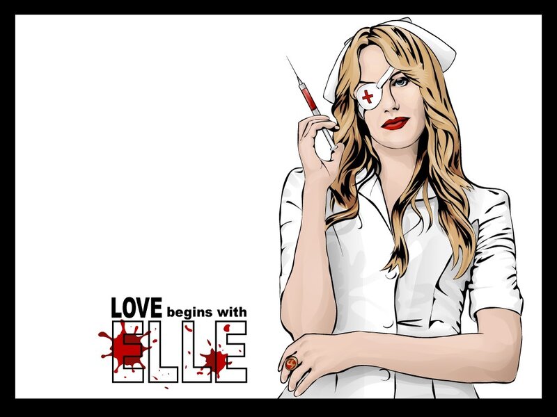 Nurse with syringe and eye patch