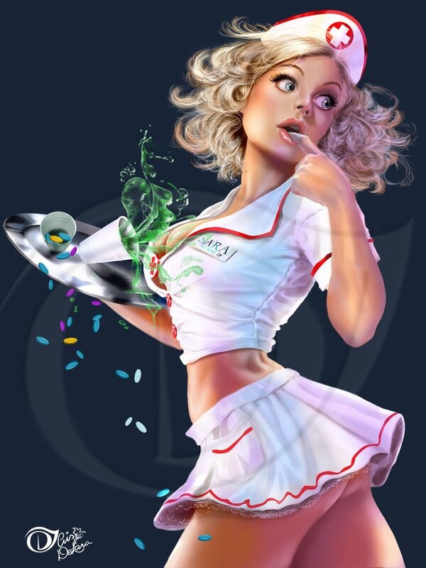 Nurse with tray and pills