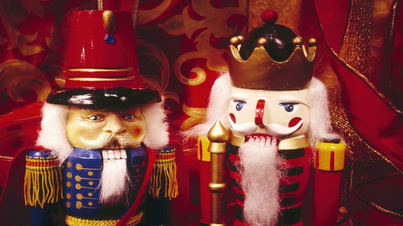 Nutcracker figurines in festive display