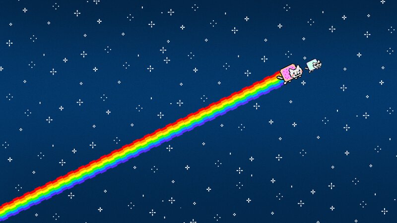 Nyan Cat Flying — Blue, Playful, Night