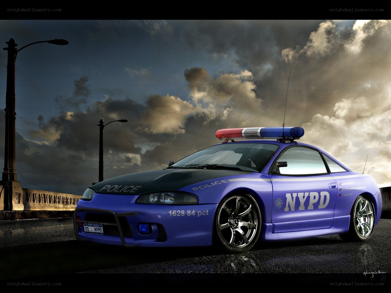 NYPD police car on bridge