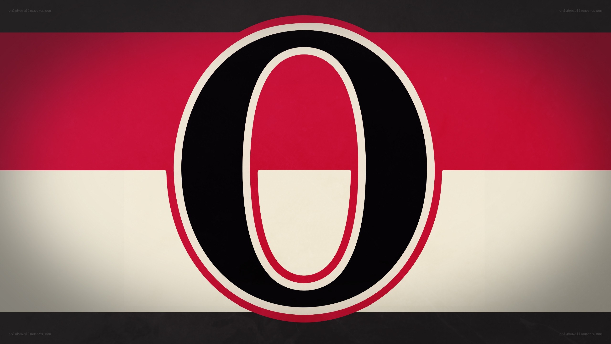 O logo on red and white background