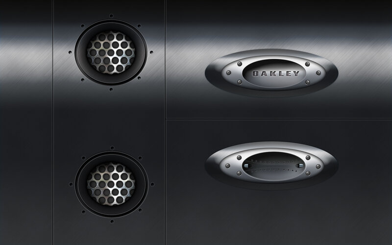 Oakley logo on metal surface