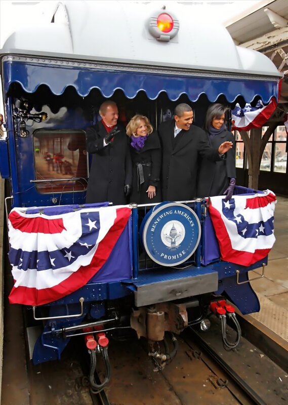 Obama and Biden on train