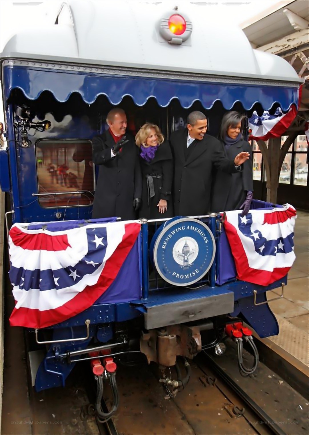 Obama and Biden on train