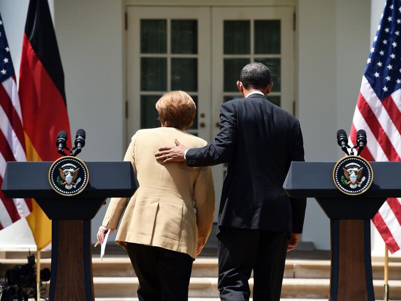 Obama and Merkel Walking