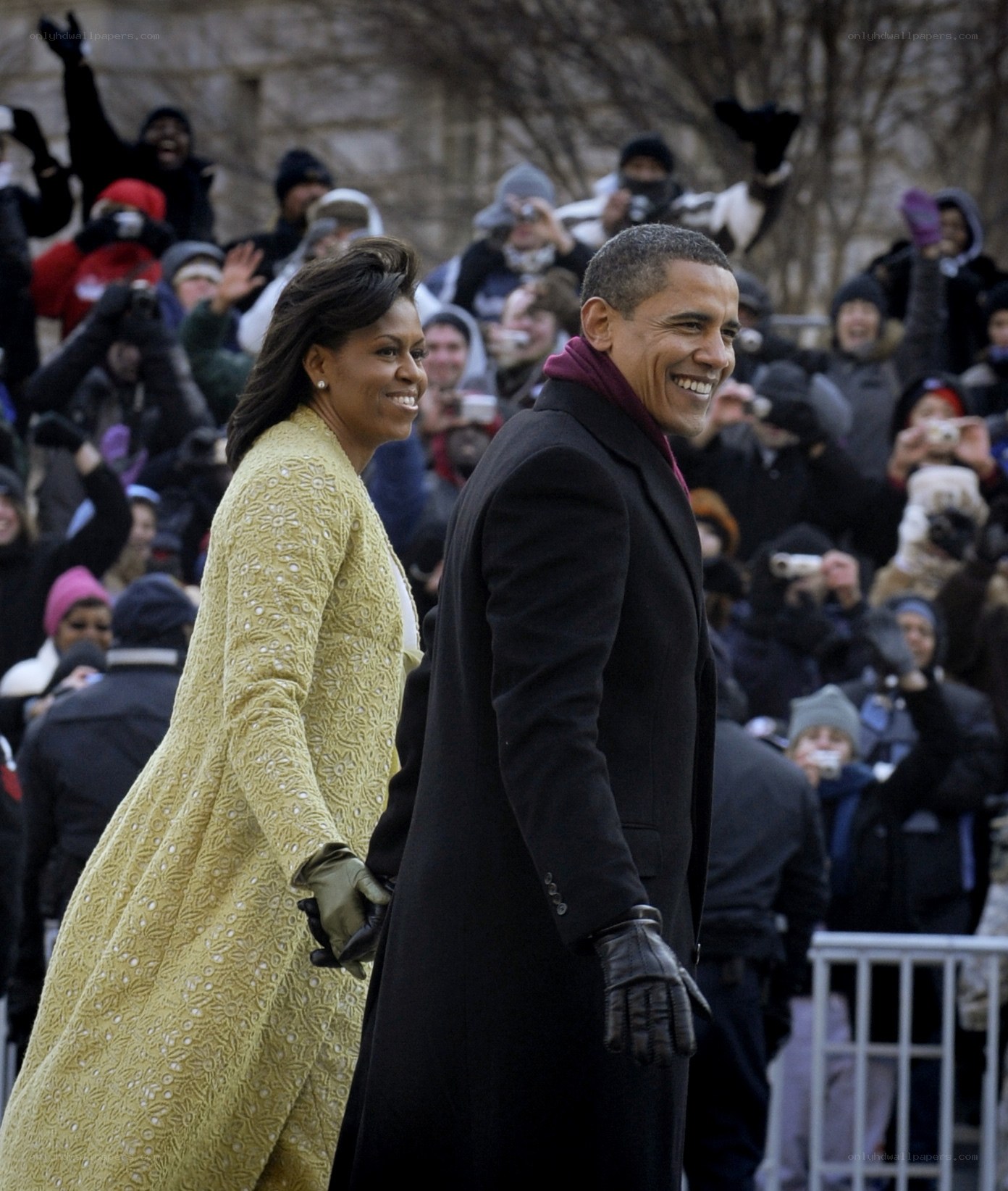 Obama and Michelle walking together