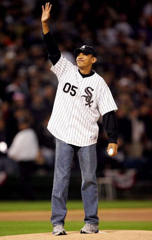 Obama at baseball game