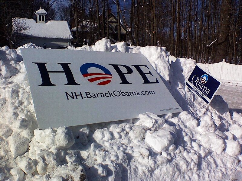 Obama campaign sign in snow