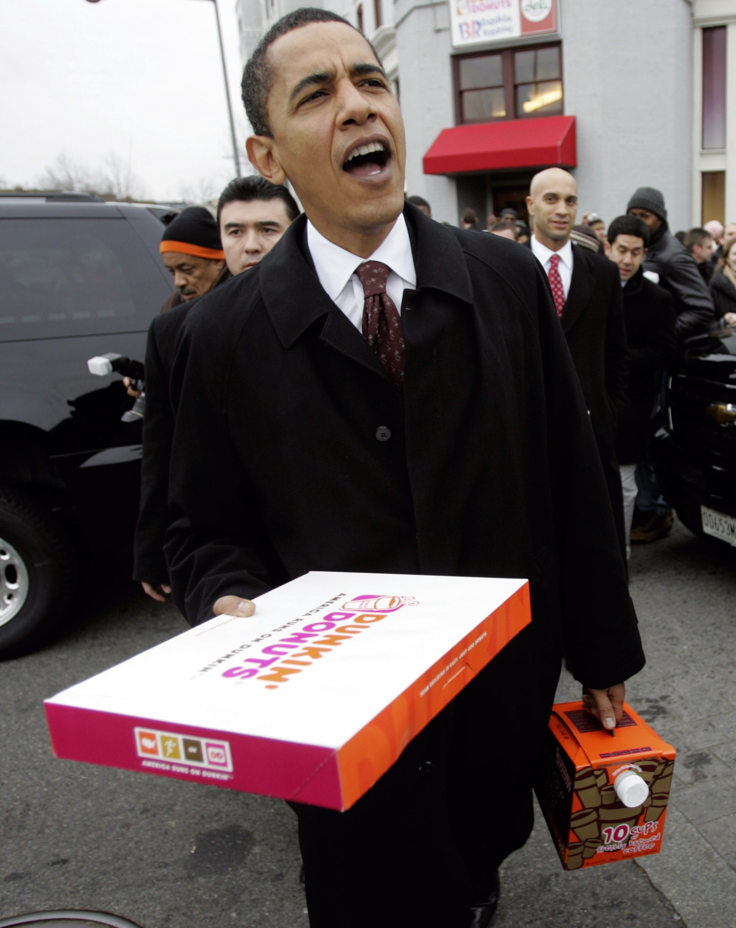 Obama carrying Dunkin' Donuts
