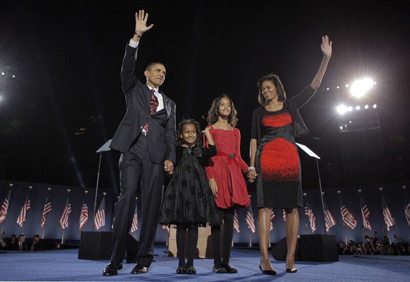 Obama family on stage