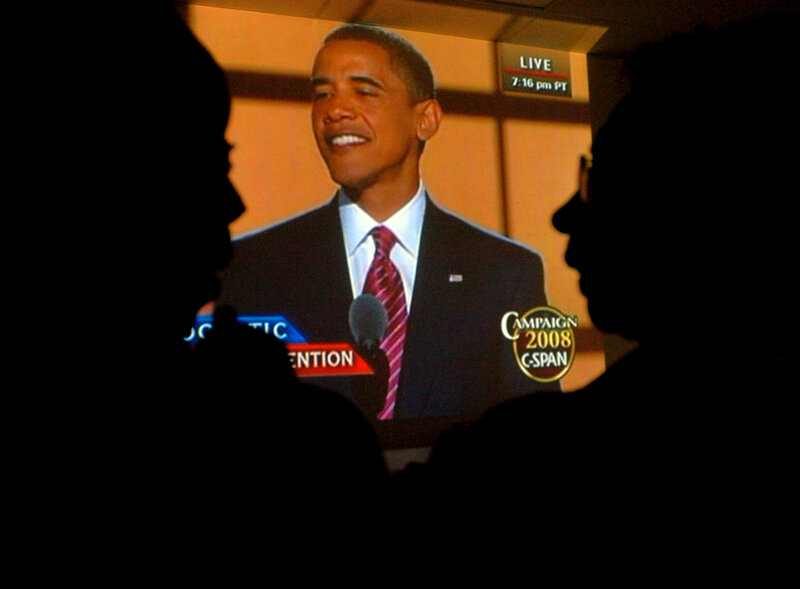 Obama on a large screen