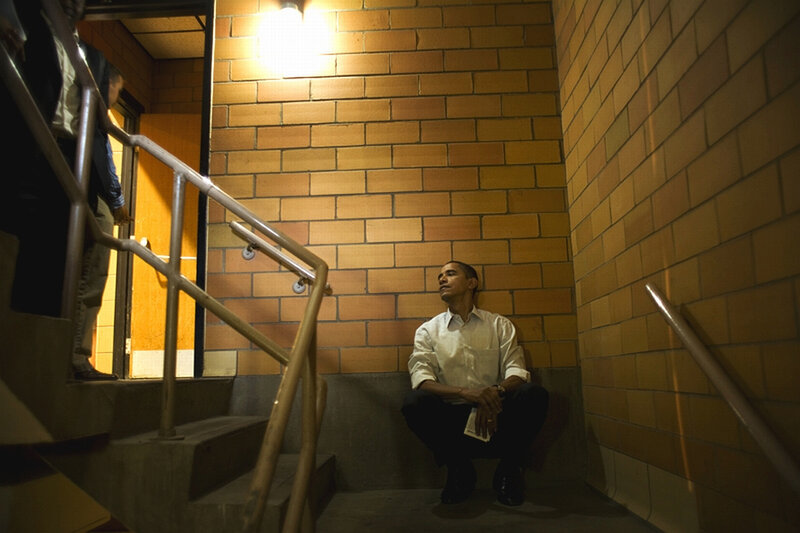 Obama on a stairwell
