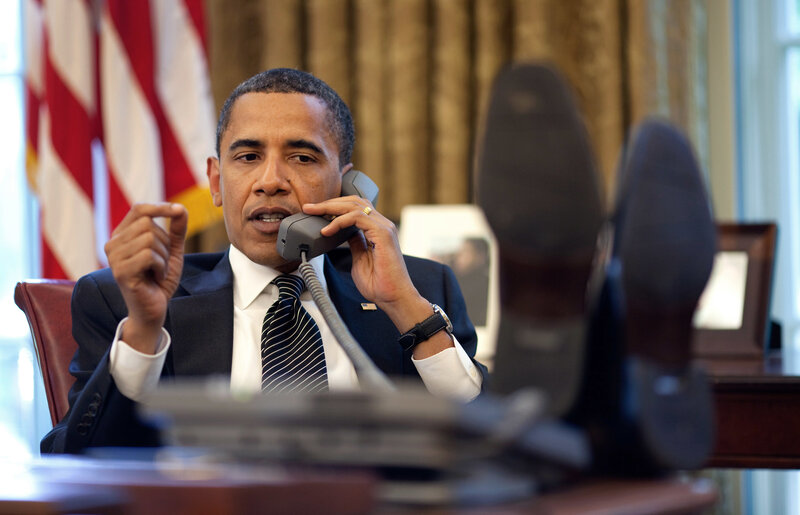 Obama on the phone at his desk
