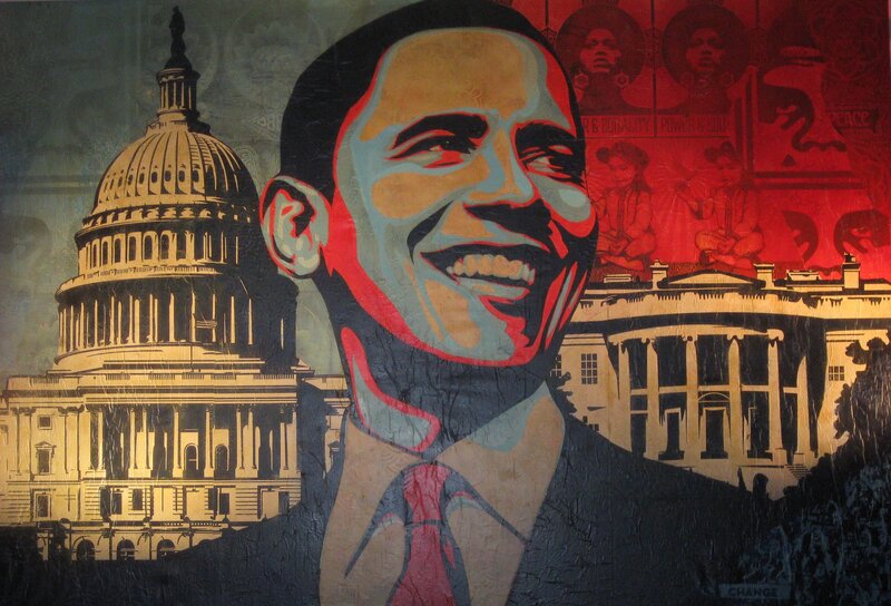 Obama portrait with Capitol and White House