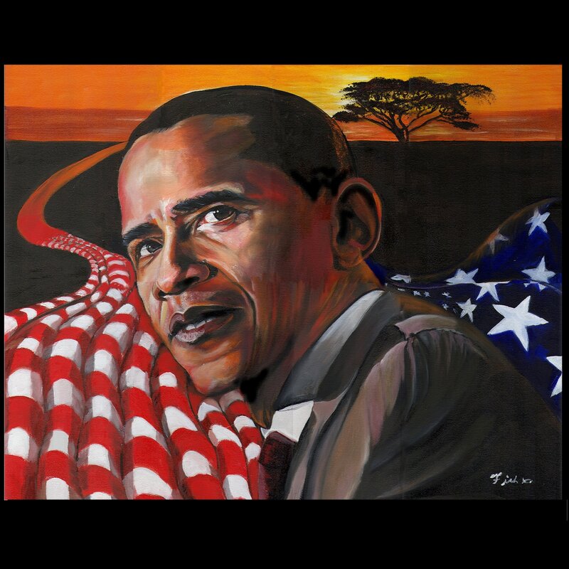 Obama portrait with flag