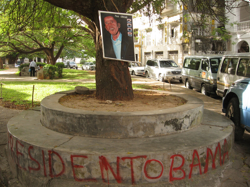 Obama poster on tree