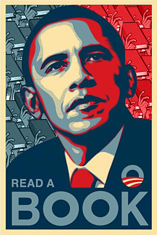 Obama reading book poster