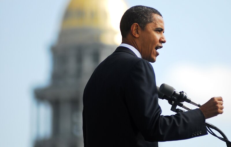 Obama speaking at podium
