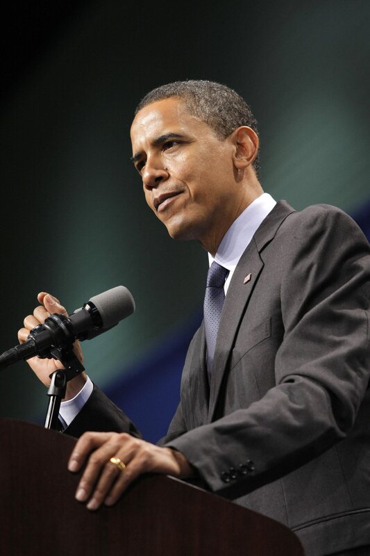 Obama speaking at podium