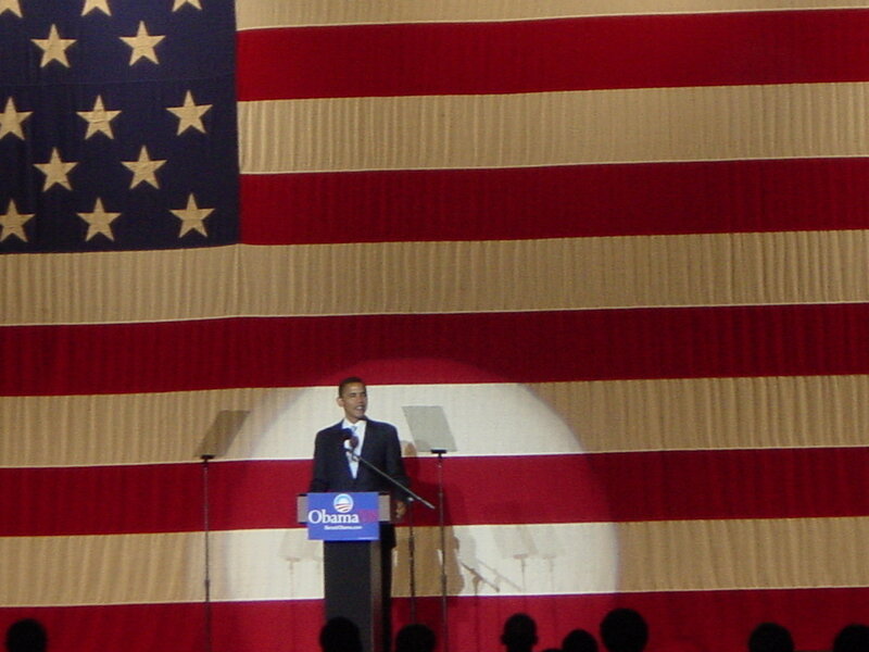 Obama speaking at rally